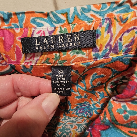 Lauren Ralph Lauren Vibrant Orange and Teal Paisley Blouse - Picture 6 of 7